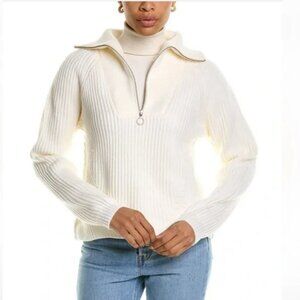 Nine West White Zip Up Pullover with Puff Sleeves Sz S